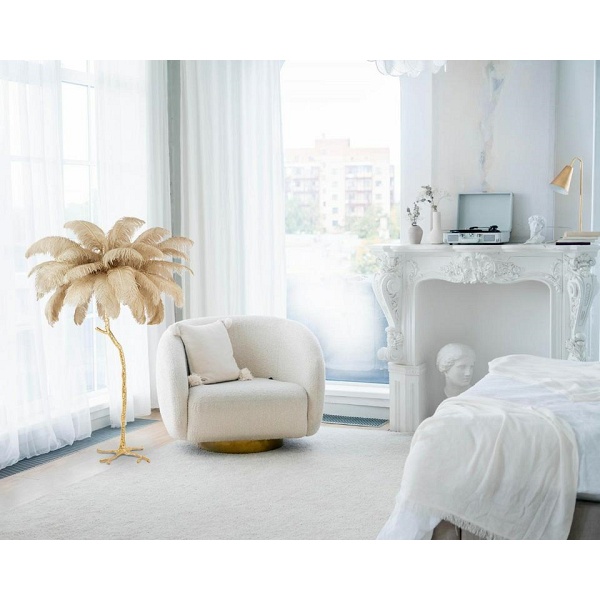 Lampa podłogowa TIFFANY 175 beżowa mosiądz / naturalne pióra - Moosee